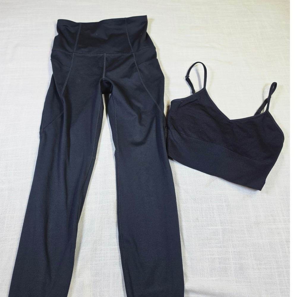 All In Motion Leggings & Z by Zella Ribbed Sports Bra Set Black Small